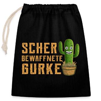 Schwer Bewaffnete Gurke Lustiger Spruch Kaktus - Verschließbarer Geschenkbeutel aus Baumwolle (25x30cm) - Schwarz - Vorne