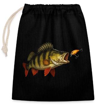 Barsch beim Biss – Raubfisch & Wobbler Design - Verschließbarer Geschenkbeutel aus Baumwolle (25x30cm) - Schwarz - Vorne