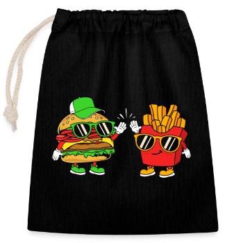 Cheeseburger Burger - Verschließbarer Geschenkbeutel aus Baumwolle (25x30cm) - Schwarz - Vorne