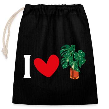 Monstera Deliciosa Albo Plante d’intérieur botanique - Sac cadeau en coton avec cordon (25 x 30 cm) - noir - Devant