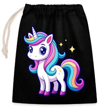 Licorne arc-en-ciel mignonne - Sac cadeau en coton avec cordon (25 x 30 cm) - noir - Devant