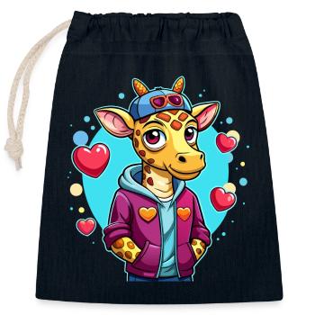 Giraffe Parade: Cool Giraffe - Closable cotton gift bag (25x30cm) - navy - Front