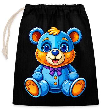 Blauer Teddy - Verschließbarer Geschenkbeutel aus Baumwolle (25x30cm) - Schwarz - Vorne