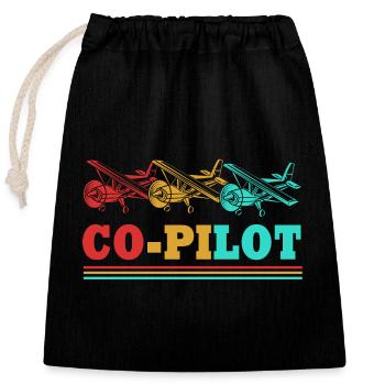 Pilote d’avion - Sac cadeau en coton avec cordon (25 x 30 cm) - noir - Devant