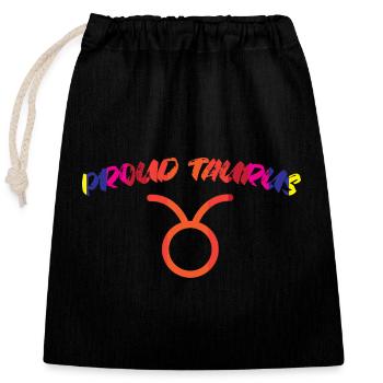 Signe du zodiaque Taureau - Sac cadeau en coton avec cordon (25 x 30 cm) - noir - Devant