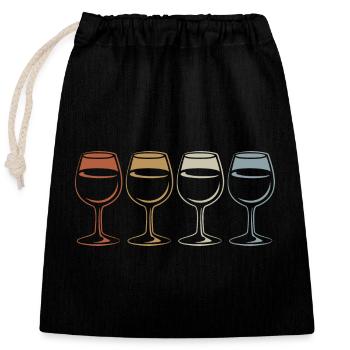 Wine, Wine Glass Retro - Vintage - Silhouette - Closable cotton gift bag (25x30cm) - black - Front