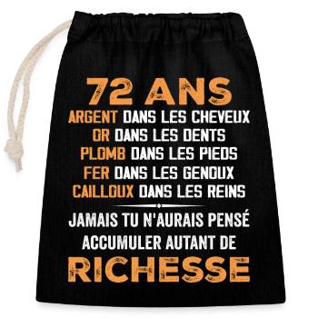 72 Ans Cadeau D'anniversaire Drôle Cadeau 72 ans - Sac cadeau en coton avec cordon (25 x 30 cm) - noir - Devant
