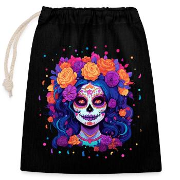 Los Muertos Tag der Toten Halloween-Frau - Verschließbarer Geschenkbeutel aus Baumwolle (25x30cm) - Schwarz - Vorne