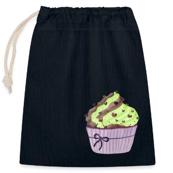 Cupcake à la pistache et au chocolat - Sac cadeau en coton avec cordon (25 x 30 cm) - bleu marine - Devant
