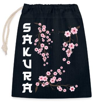 Japanese Cherry Blossom Sakura - Closable cotton gift bag (25x30cm) - navy - Front