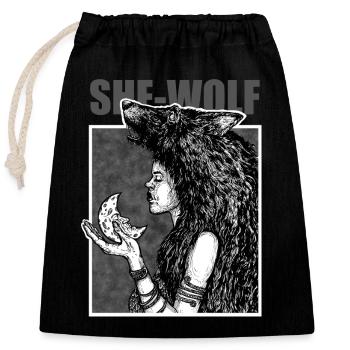 She-Wolf - Verschließbarer Geschenkbeutel aus Baumwolle (25x30cm) - Schwarz - Vorne