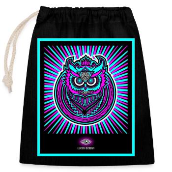 Neon owl in bright neon blue - Closable cotton gift bag (25x30cm) - black - Front