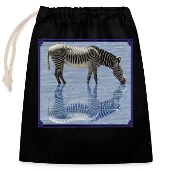 Zebra Spiegelbild - Zebras - Wildtiere in Afrika - Verschließbarer Geschenkbeutel aus Baumwolle (25x30cm) - Schwarz - Vorne