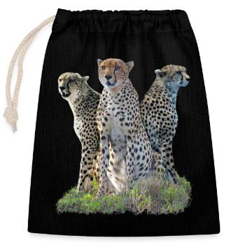 3 guépards - guépard - gros chat - chat - Afrique - Sac cadeau en coton avec cordon (25 x 30 cm) - noir - Devant