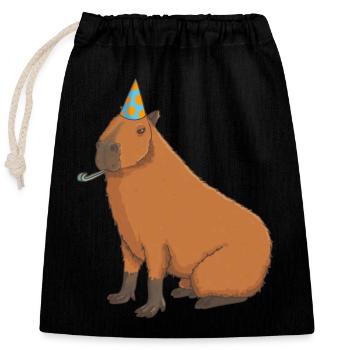 Anniversaire de Capybara - Sac cadeau en coton avec cordon (25 x 30 cm) - noir - Devant