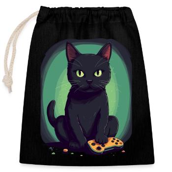 Gamer Black Cat Gaming Bombay Cats Gambler - Sac cadeau en coton avec cordon (25 x 30 cm) - noir - Devant