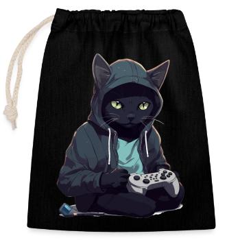 Gamer Black Cat Gaming Bombay Cats Gambler - Sac cadeau en coton avec cordon (25 x 30 cm) - noir - Devant