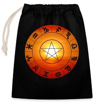 Sun with zodiac sign - sunset - Closable cotton gift bag (25x30cm) - black - Front