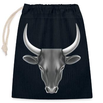 STYLIZED BULL WITH LARGE HORNS - Closable cotton gift bag (25x30cm) - navy - Front