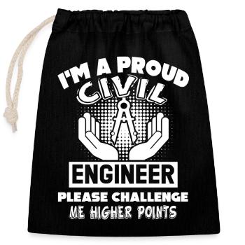 Civil Engineer Proud Civil Engineer - Closable cotton gift bag (25x30cm) - black - Front