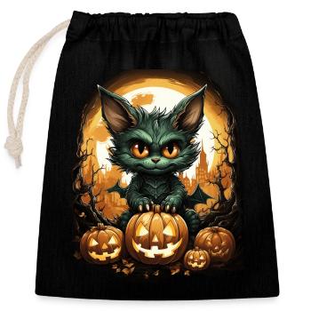 Bat Halloween I Cartoon Cute Bat - Closable cotton gift bag (25x30cm) - black - Front