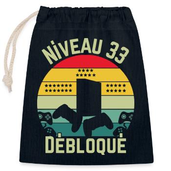 Level 33 Unlocked - Closable cotton gift bag (25x30cm) - navy - Front