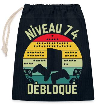 Level 74 Unlocked - Closable cotton gift bag (25x30cm) - navy - Front