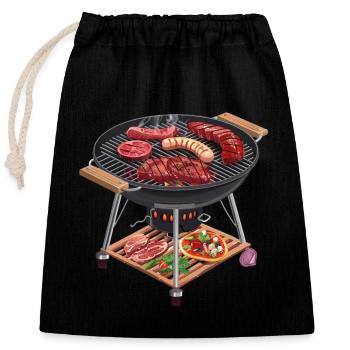 Le plaisir du barbecue en 2D : Sizzling Barbecue Delicatessen - Sac cadeau en coton avec cordon (25 x 30 cm) - noir - Devant