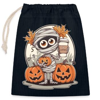 Petite momie effrayante avec des citrouilles - Sac cadeau en coton avec cordon (25 x 30 cm) - bleu marine - Devant