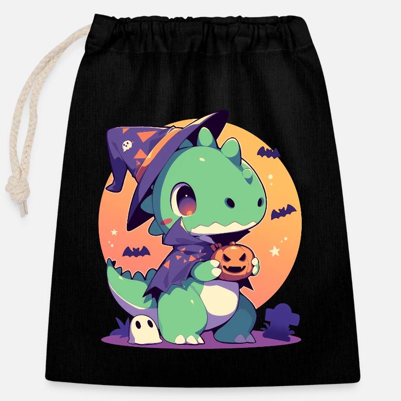 Cute Halloween Dinosaur - Closable cotton gift bag (25x30cm) - black