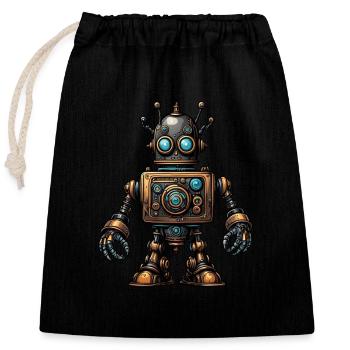 Steampunk-Roboter - Verschließbarer Geschenkbeutel aus Baumwolle (25x30cm) - Schwarz - Vorne