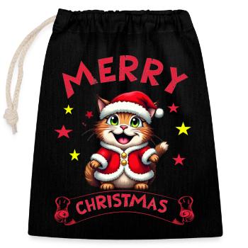 Merry Christmas Catmas kitty funny Santa cat - Closable cotton gift bag (25x30cm) - black - Front