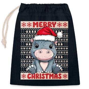 Nilpferd Ugly Christmas Weihnachten Xmas Süß - Verschließbarer Geschenkbeutel aus Baumwolle (25x30cm) - Navy - Vorne