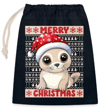 Robbe Seerobbe Ugly Christmas Weihnachten Xmas Süß - Verschließbarer Geschenkbeutel aus Baumwolle (25x30cm) - Navy - Vorne