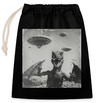 Dragon Selfie with UFO Weird 50s Photo 4 - Verschließbarer Geschenkbeutel aus Baumwolle (25x30cm) - Schwarz - Vorne