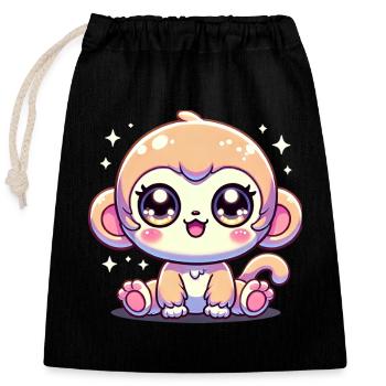 Super Cute Kawaii Baby Monkey - Verschließbarer Geschenkbeutel aus Baumwolle (25x30cm) - Schwarz - Vorne