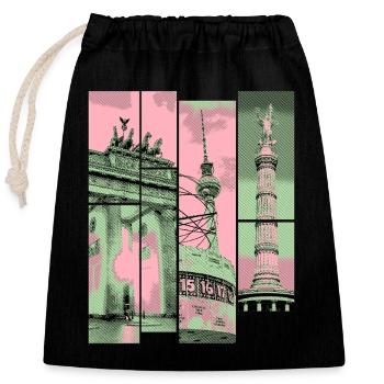 Berlin Skyline City Germany Collage Vintage - Closable cotton gift bag (25x30cm) - black - Front