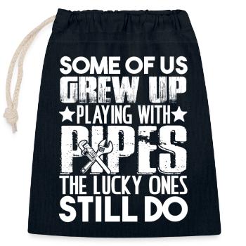 Plumbers Play With Pipes - Closable cotton gift bag (25x30cm) - navy - Front