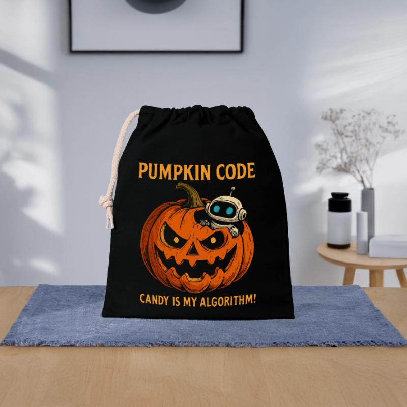 Pumpkin Code : Candy est mon algorithme ! Sac cadeau en coton avec cordon (25 x 30 cm)