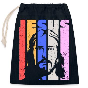 Jésus Vintage Rétro Pop Art Portrait - Sac cadeau en coton avec cordon (25 x 30 cm) - bleu marine - Devant