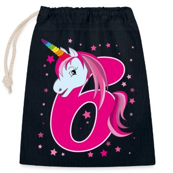 Unicorn, 6 years old, 6th birthday, child - Closable cotton gift bag (25x30cm) - navy - Front