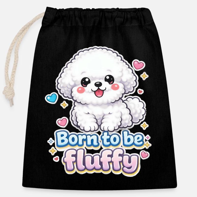 Né pour être Fluffy - design de chien mignon - Sac cadeau en coton avec cordon (25 x 30 cm) - noir