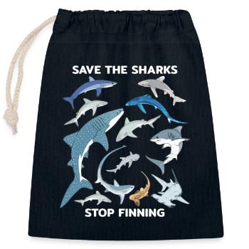 Stop Finning Blue Shark Whale Shark Hammerhead Shark Shark Species - Closable cotton gift bag (25x30cm) - navy - Front