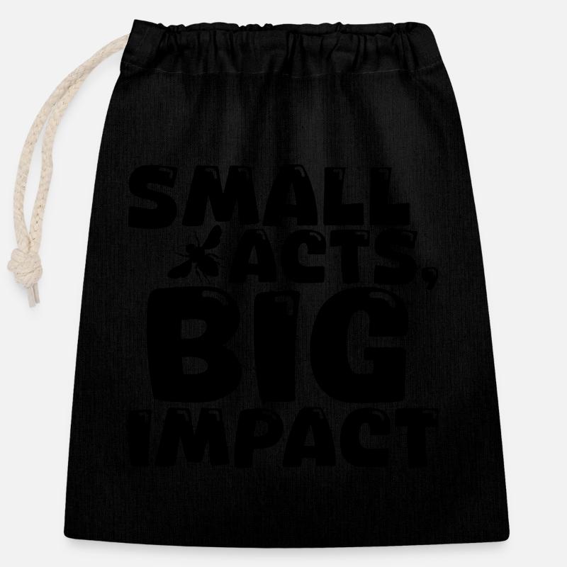 Citation - Petits actes, grand impact - Abeille - Sac cadeau en coton avec cordon (25 x 30 cm) - noir
