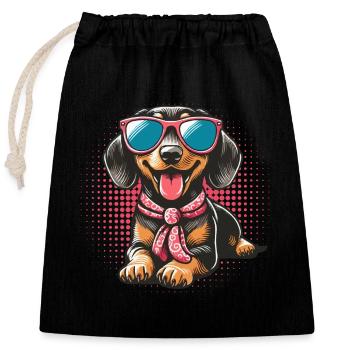 Cool stylish dachshund with sunglasses - Closable cotton gift bag (25x30cm) - black - Front