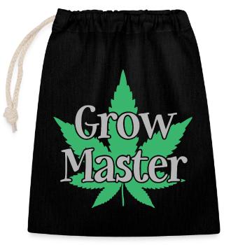 Grow Master - Cannabis - Marijuana - Marihuana - Verschließbarer Geschenkbeutel aus Baumwolle (25x30cm) - Schwarz - Vorne