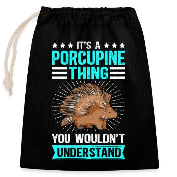 Porc-épic | Cadeau de porc-épic - Sac cadeau en coton avec cordon (25 x 30 cm) - noir - Devant