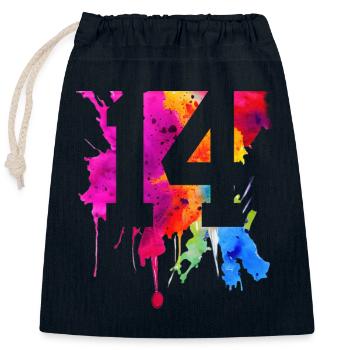 14 YEARS 14TH BIRTHDAY - Closable cotton gift bag (25x30cm) - navy - Front