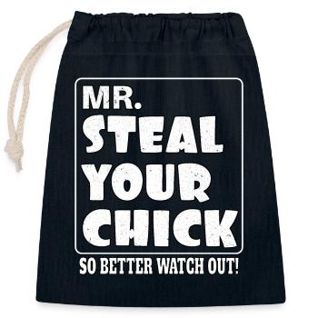 M. Voler votre poussin, faites mieux de faire attention ! - Sac cadeau en coton avec cordon (25 x 30 cm) - bleu marine - Devant