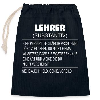 Wörterbuch Erklärung LEHRER Held, Genie, Vorbild - Verschließbarer Geschenkbeutel aus Baumwolle (25x30cm) - Navy - Vorne